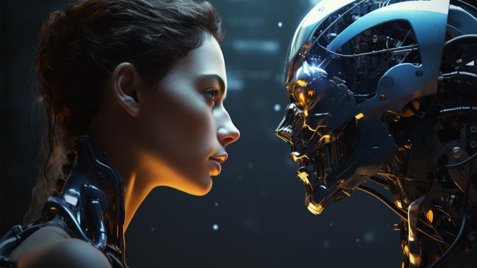 Human meets AI — the first image of SAVANT-AI, created by Matt Burton in Midjourney, 2023